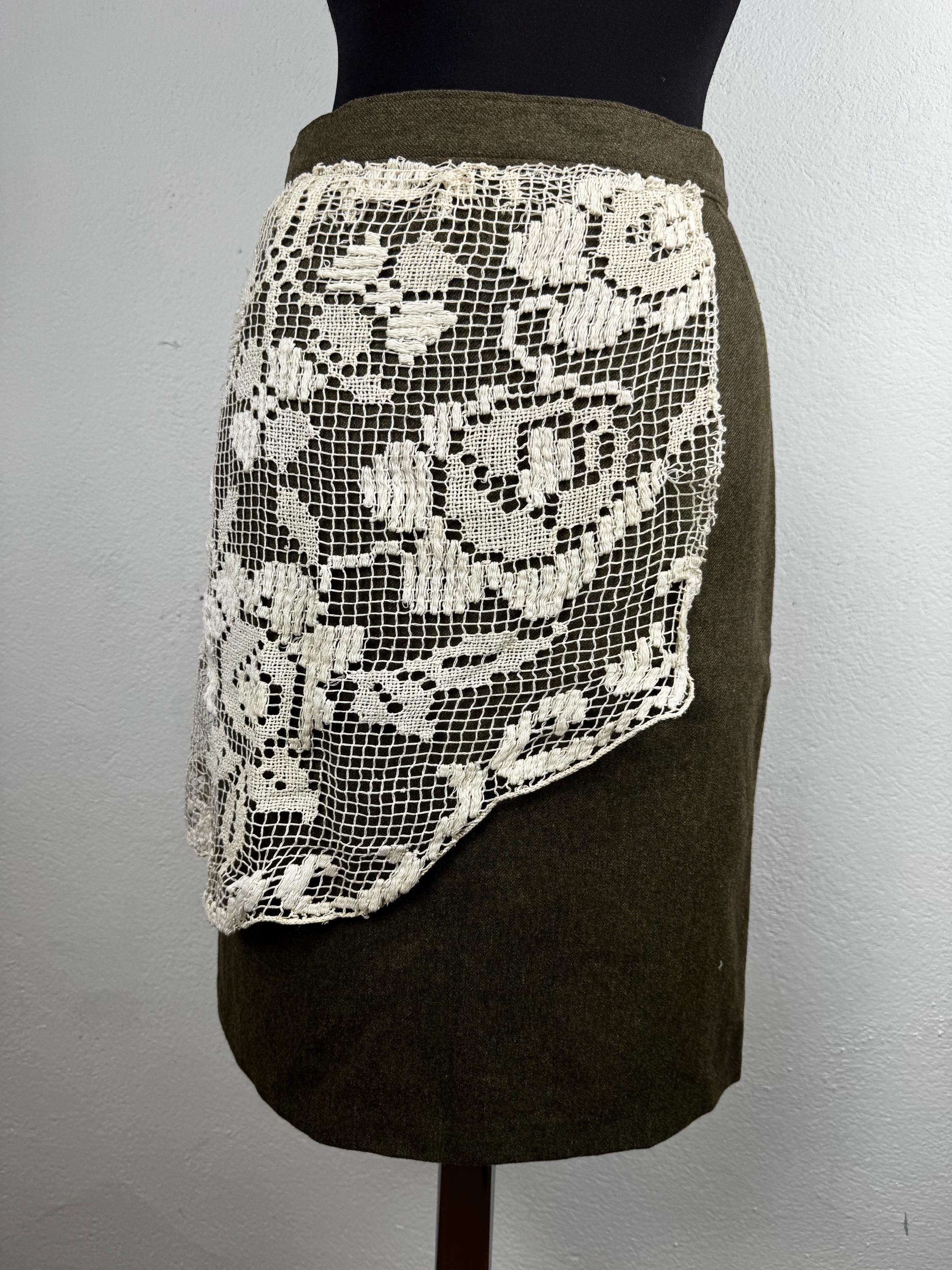 Vintage love wool skirt with traditional handmade  lace attached