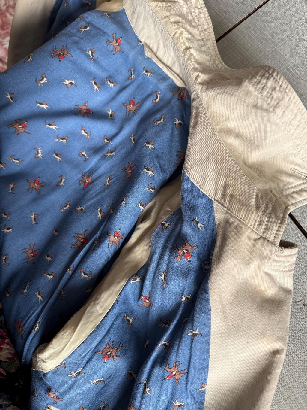 Hand painted vintage trench, one of a kind sustainable piece