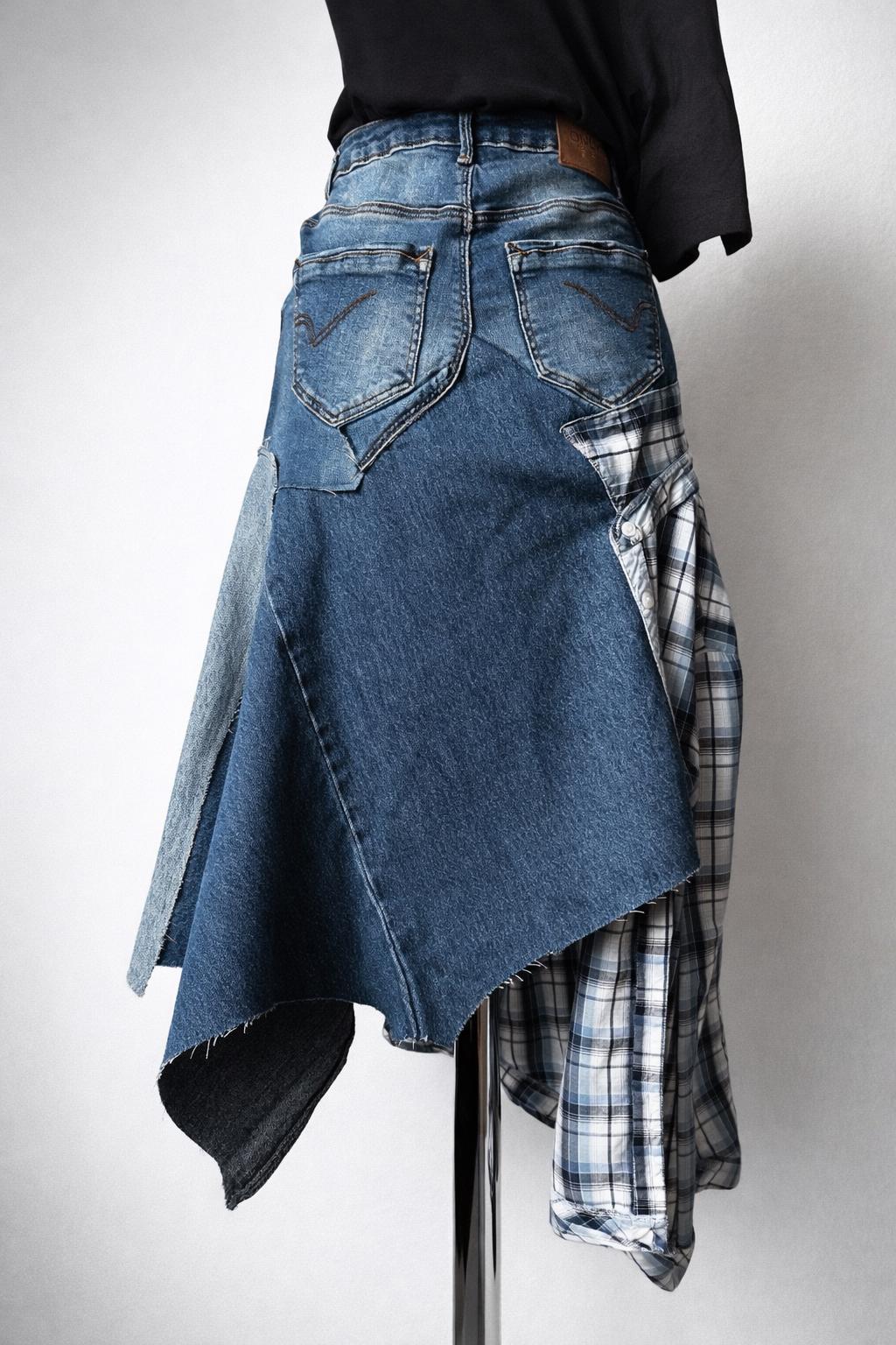 Skirt over jeans, one of a kind wearable art