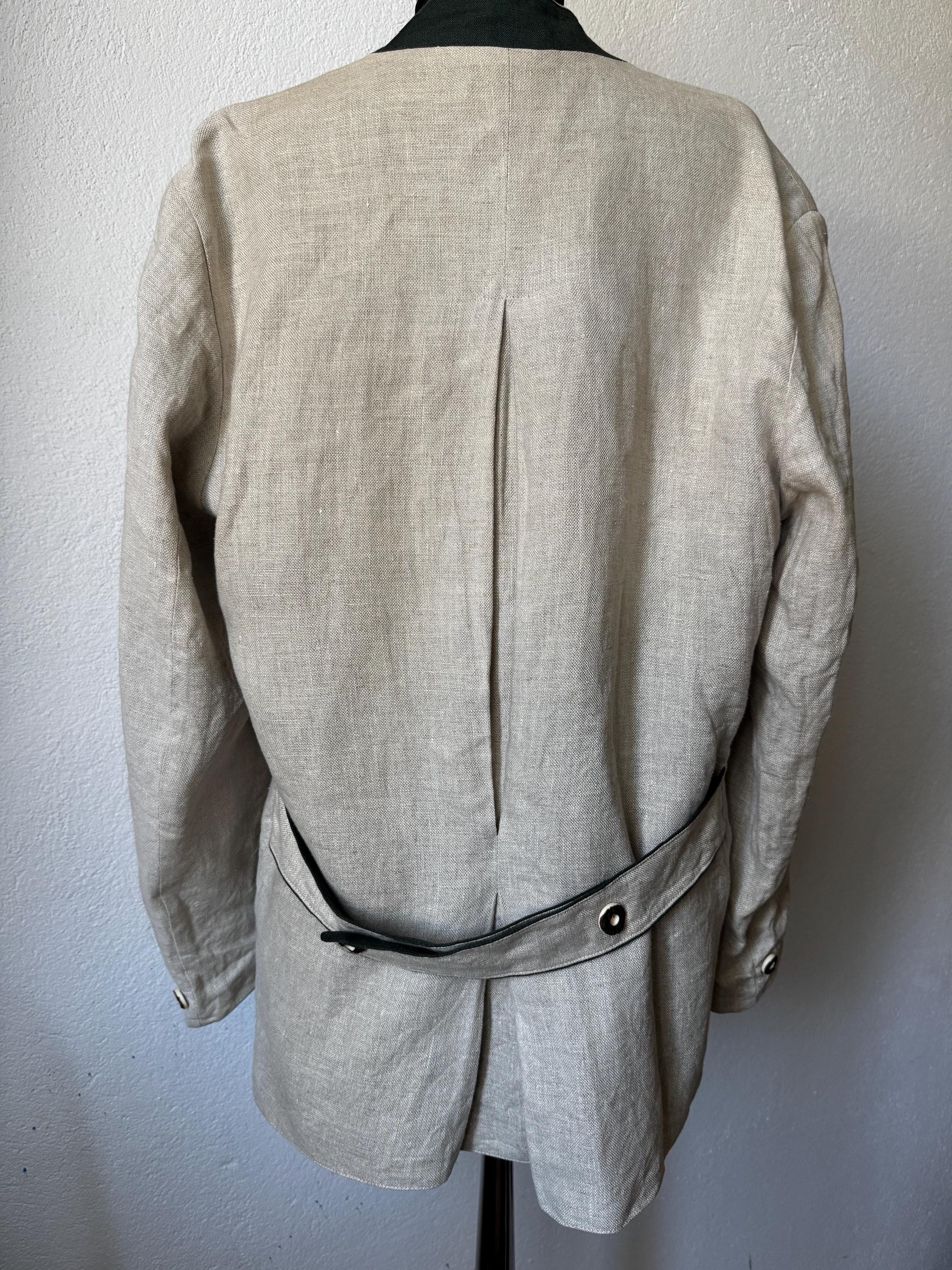 Vintage Linen Trachten Blazer Austrian Alpine Beige Jacket