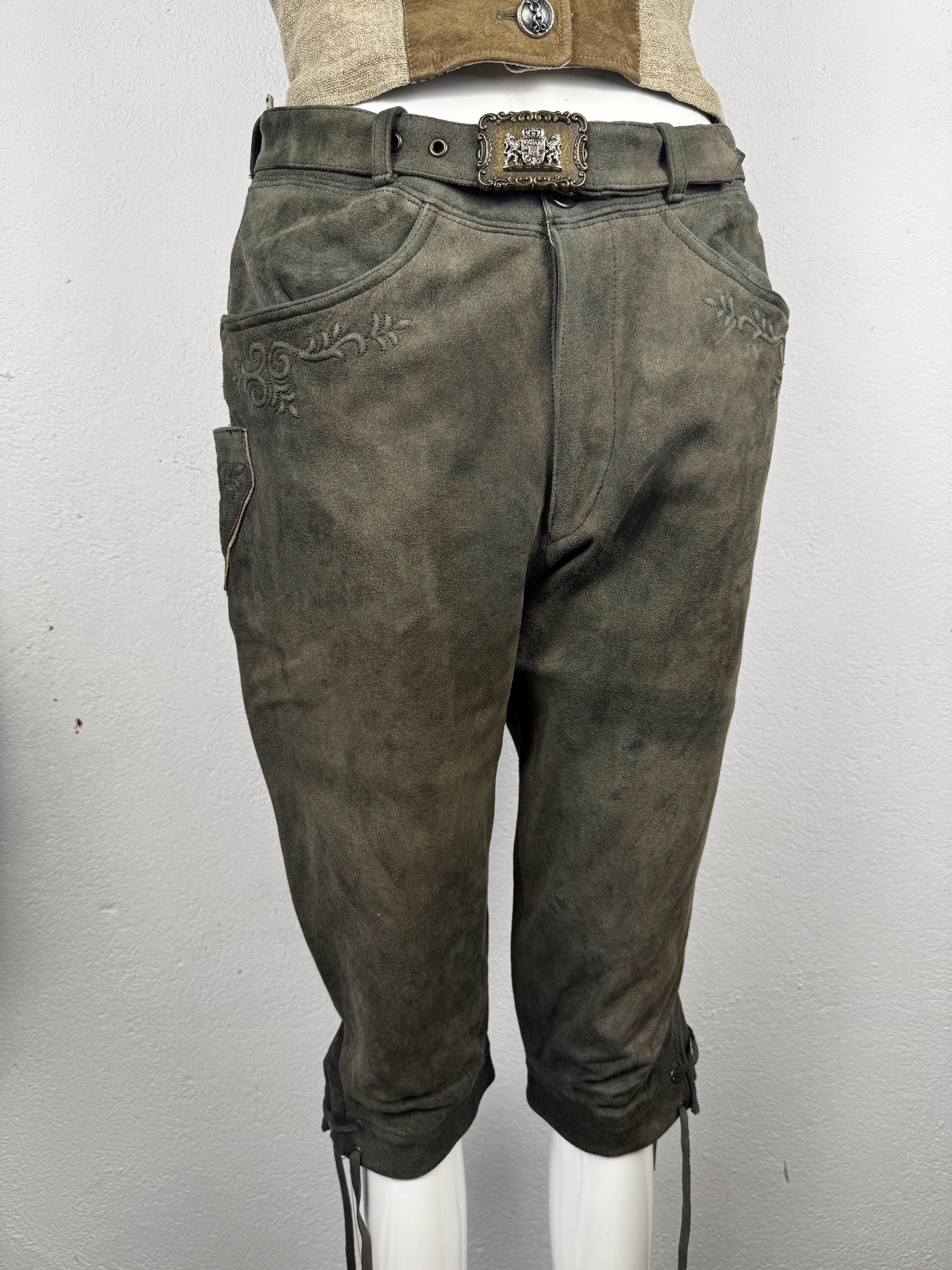 Vintage knee brown  leather pants with belt