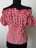 Vintage top cottage chic with red squares and embroider flowers