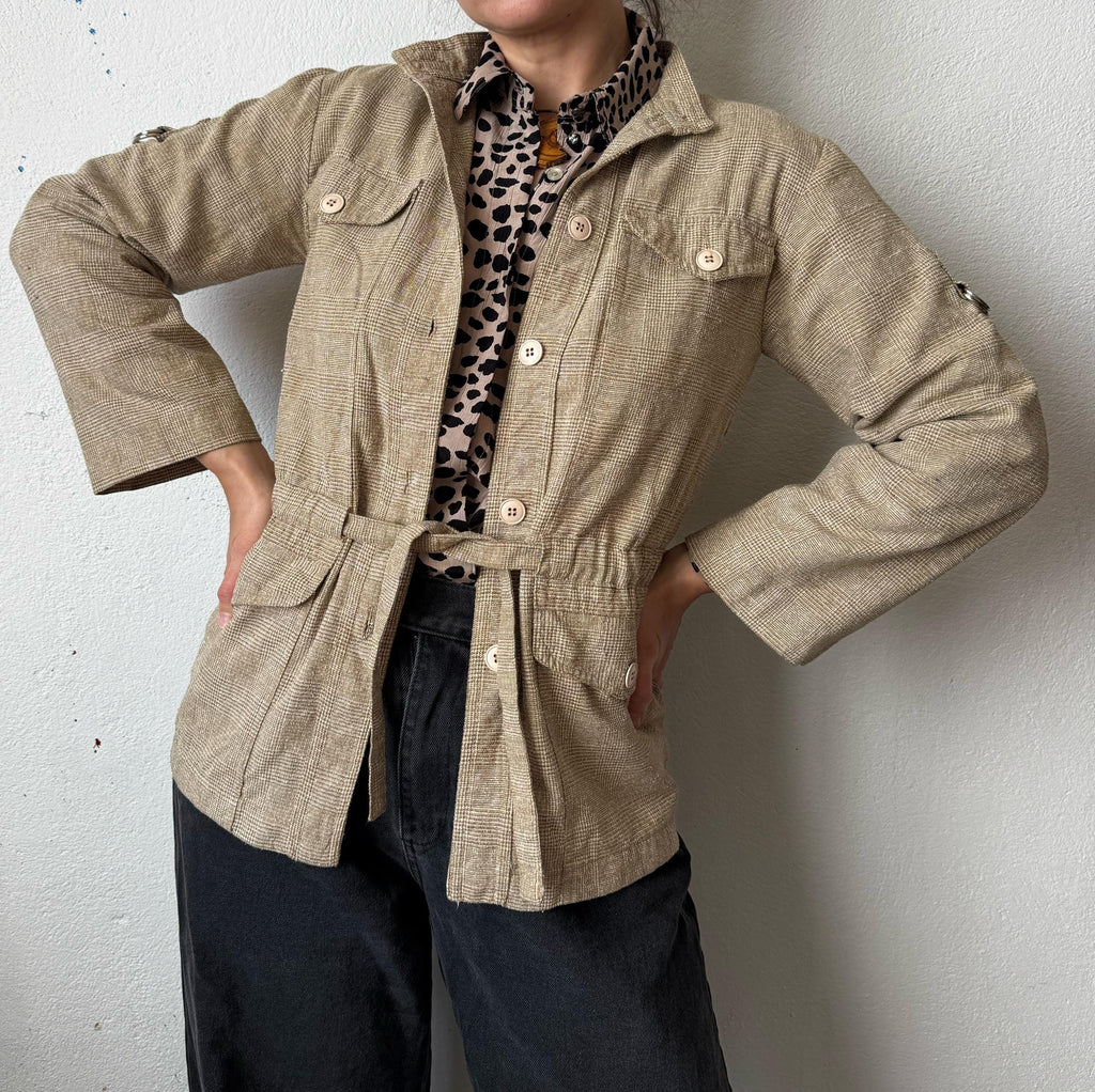 Vintage 70s/80s Safari Jacket LV Sportswear Paris Beige Linen Blend Field Coat