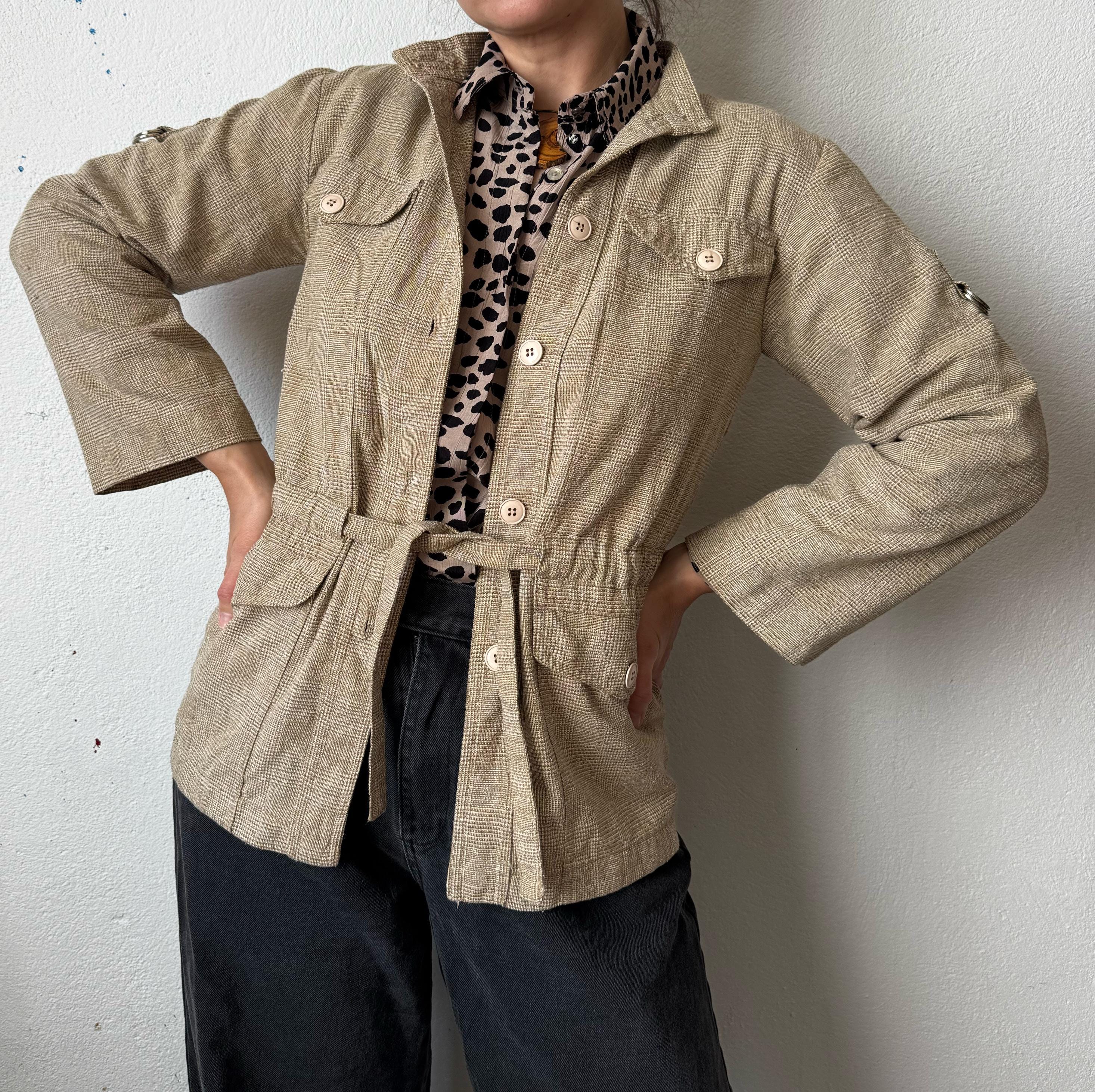 Vintage 70s/80s Safari Jacket LV Sportswear Paris Beige Linen Blend Field Coat
