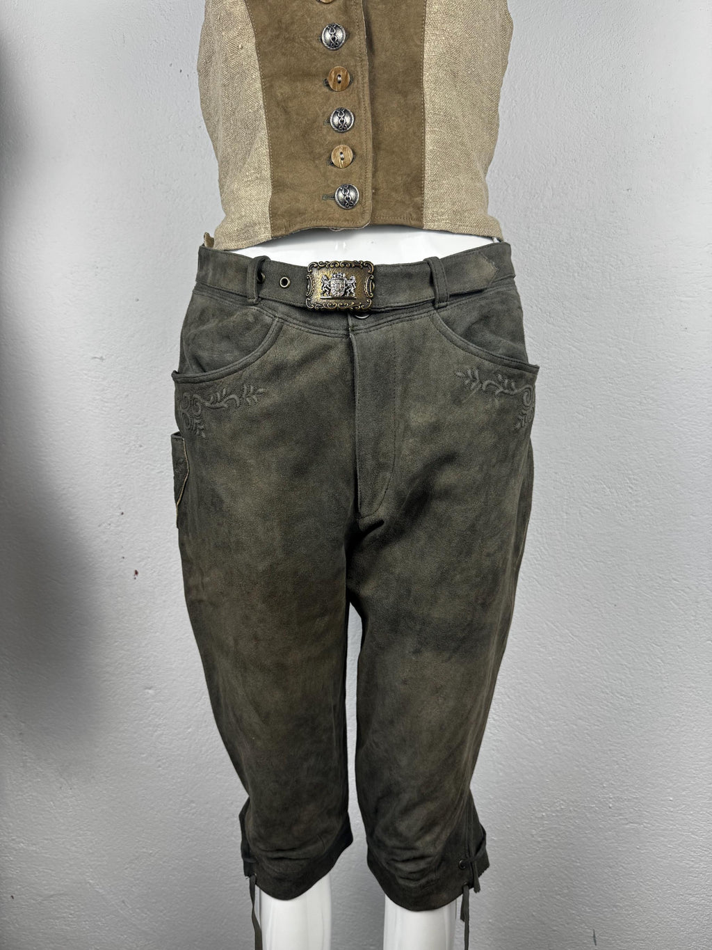 Vintage knee brown  leather pants with belt