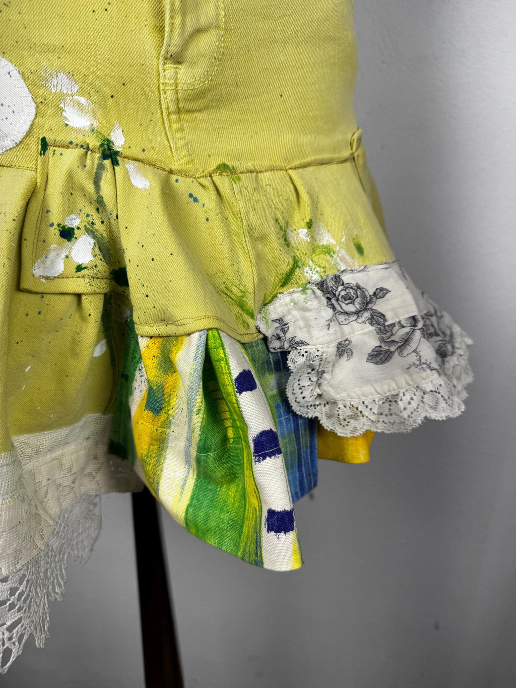 Denim yellow skirt with spring flowers