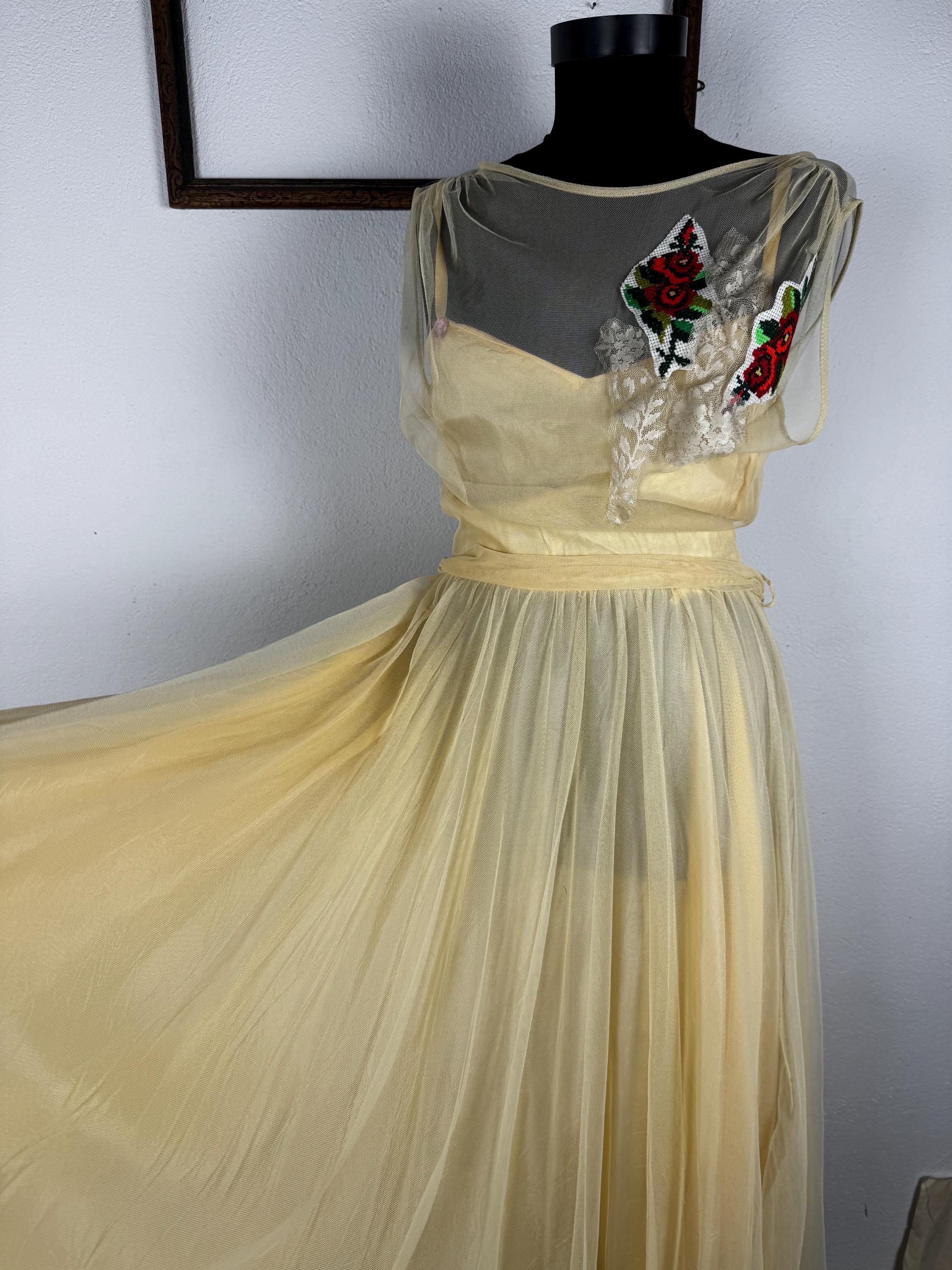 Authentic Vera Mont elegant dress with embroidered details. One of a kind upcycled piece