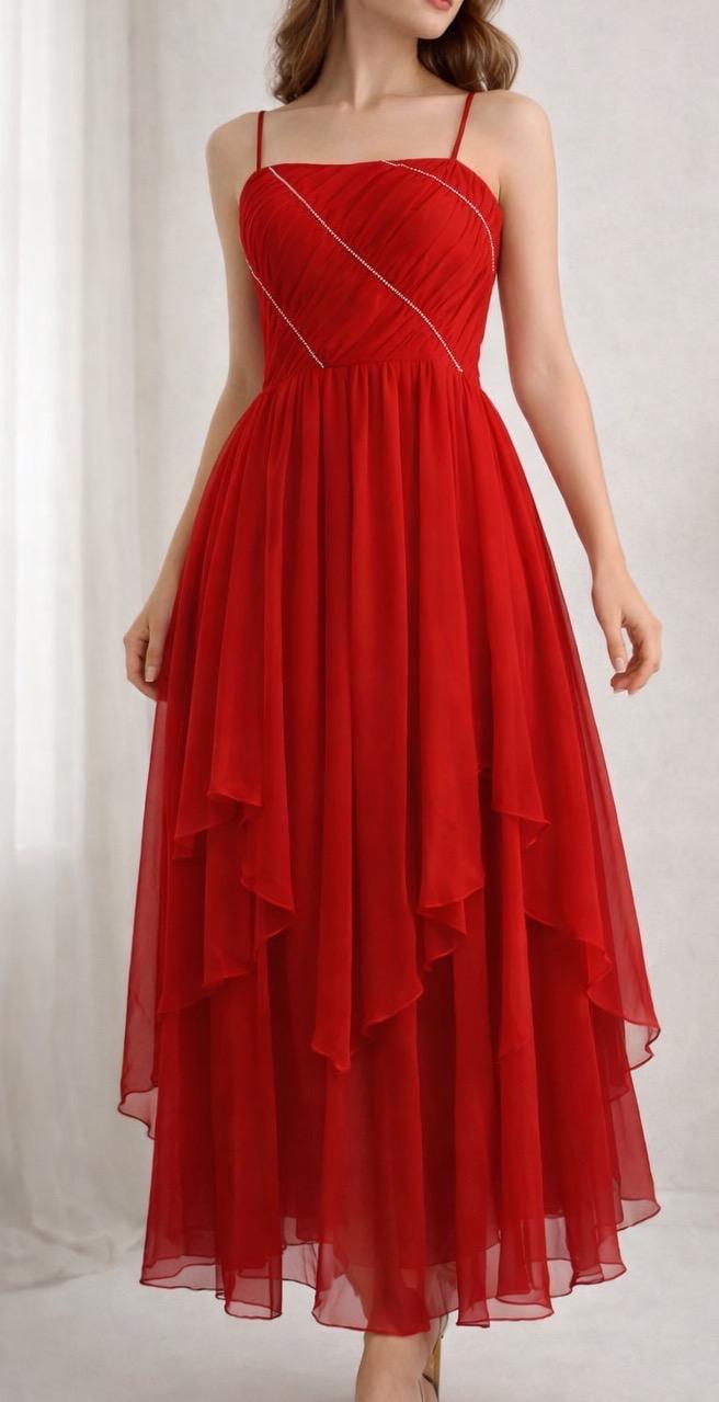 Vintage Vera Mont red dress, cockatail dress, evening gown, European fashion designer