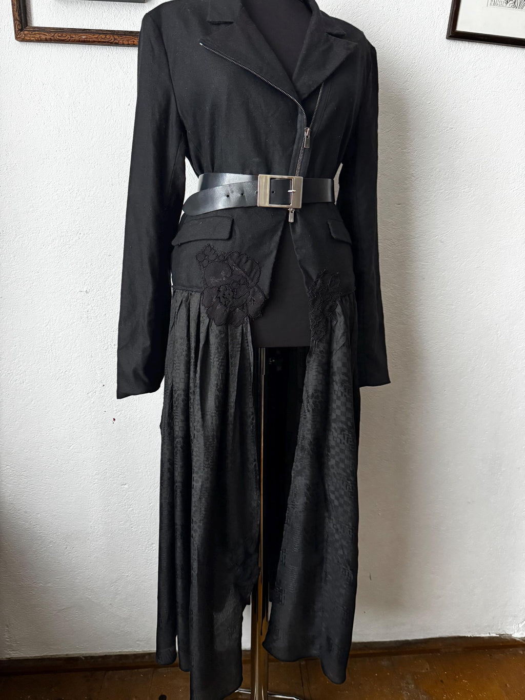 Avant-Garde Upcycled Wool Trench Coat with Hand Embroidery | One-of-a-Kind Sustainable Artwear